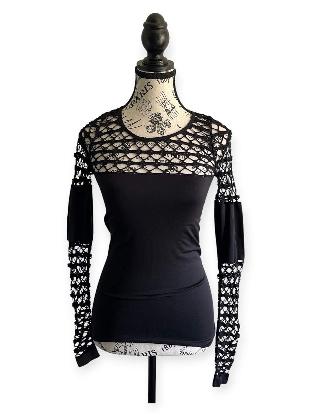 VENUS Y2K Black Fishnet Crochet Mesh Long Sleeve Top Emo Goth Cyber